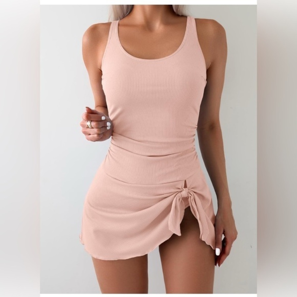 AIDONGER Women's Ribbed Swimdres One Piece Tummy Control Swim Skirt Bathing M